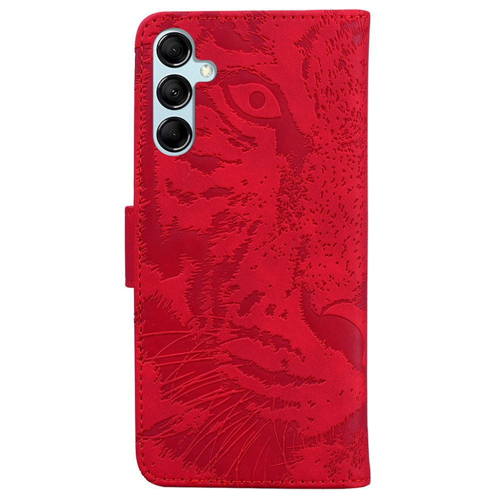 Tiger Imprinted Shell for Samsung Galaxy M14 5G Shockproof PU Leather Wallet Stand Case Phone Cover - Red