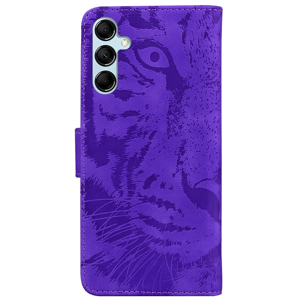 Tiger Imprinted Shell for Samsung Galaxy M14 5G Shockproof PU Leather Wallet Stand Case Phone Cover - Purple