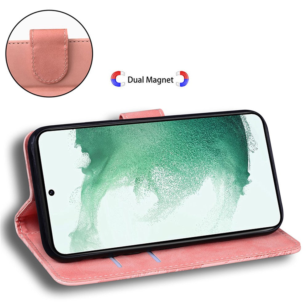 Tiger Imprinted Shell for Samsung Galaxy M14 5G Shockproof PU Leather Wallet Stand Case Phone Cover - Pink