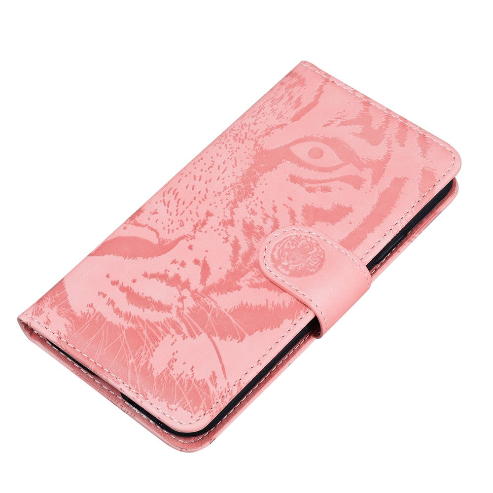 Tiger Imprinted Shell for Samsung Galaxy M14 5G Shockproof PU Leather Wallet Stand Case Phone Cover - Pink