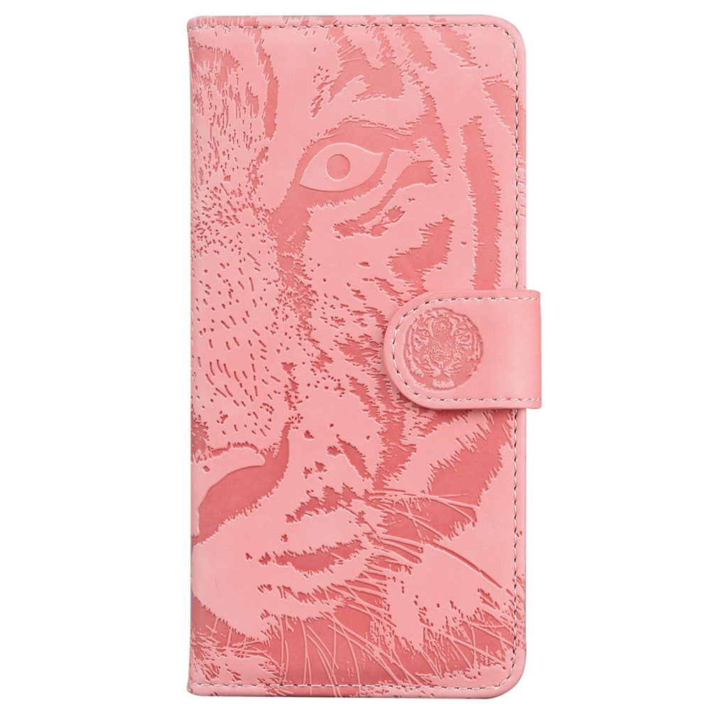 Tiger Imprinted Shell for Samsung Galaxy M14 5G Shockproof PU Leather Wallet Stand Case Phone Cover - Pink