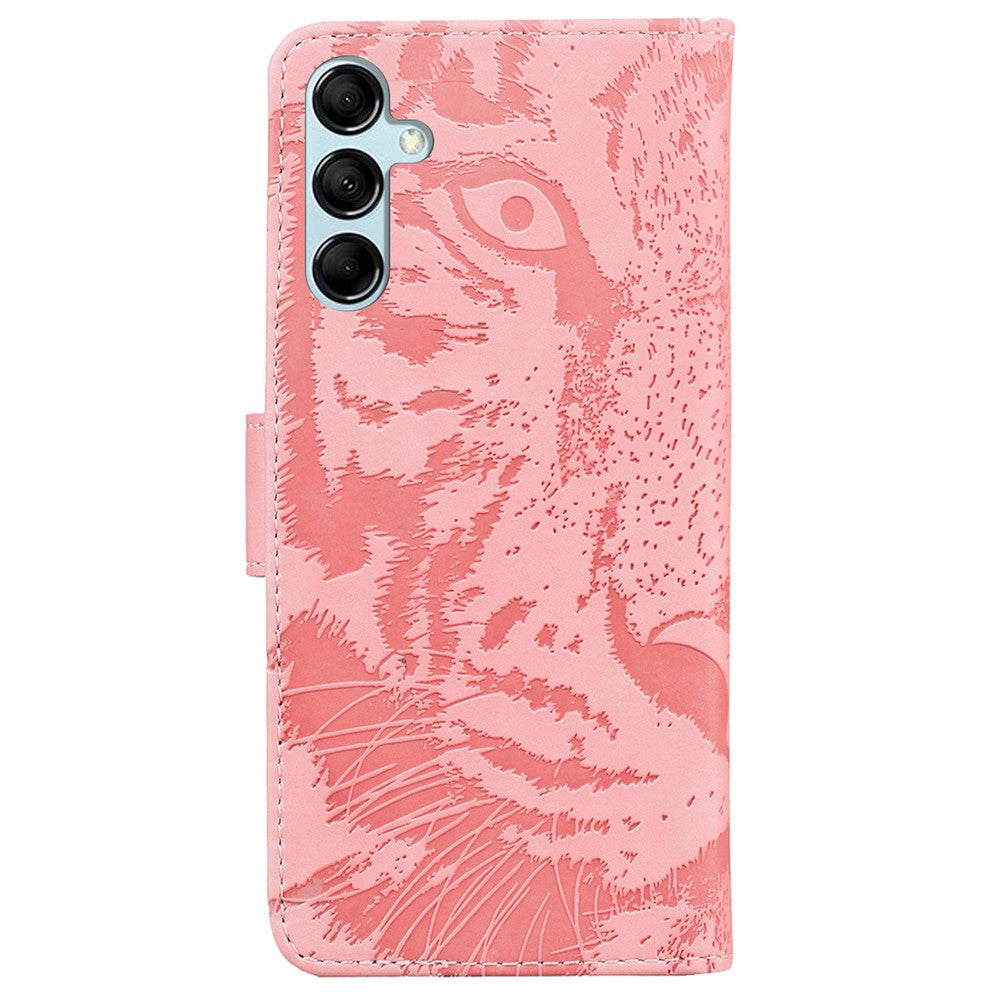Tiger Imprinted Shell for Samsung Galaxy M14 5G Shockproof PU Leather Wallet Stand Case Phone Cover - Pink