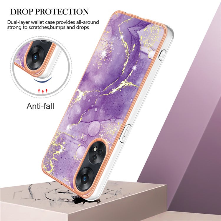 YB IMD Series-2 For Oppo Reno8 T 4G Soft TPU Anti-scratch Phone Case Electroplating IMD Marble Pattern Cover - Purple 002