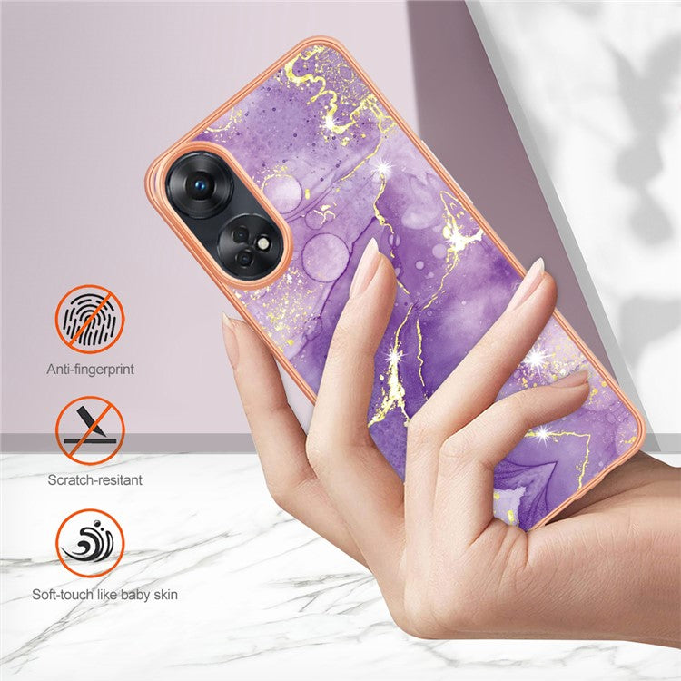 YB IMD Series-2 For Oppo Reno8 T 4G Soft TPU Anti-scratch Phone Case Electroplating IMD Marble Pattern Cover - Purple 002