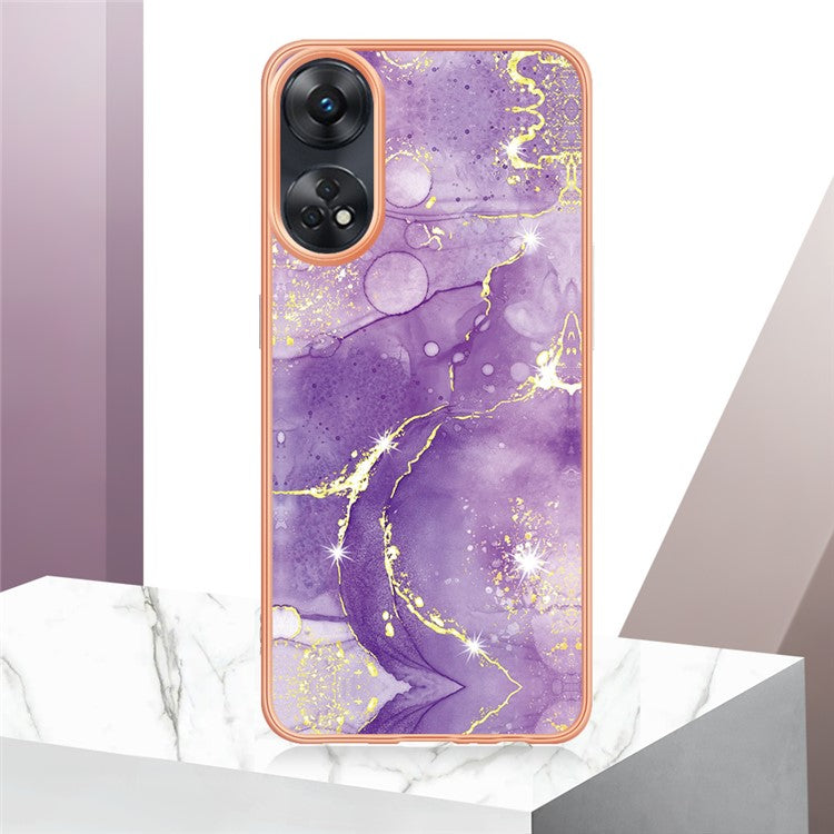 YB IMD Series-2 For Oppo Reno8 T 4G Soft TPU Anti-scratch Phone Case Electroplating IMD Marble Pattern Cover - Purple 002