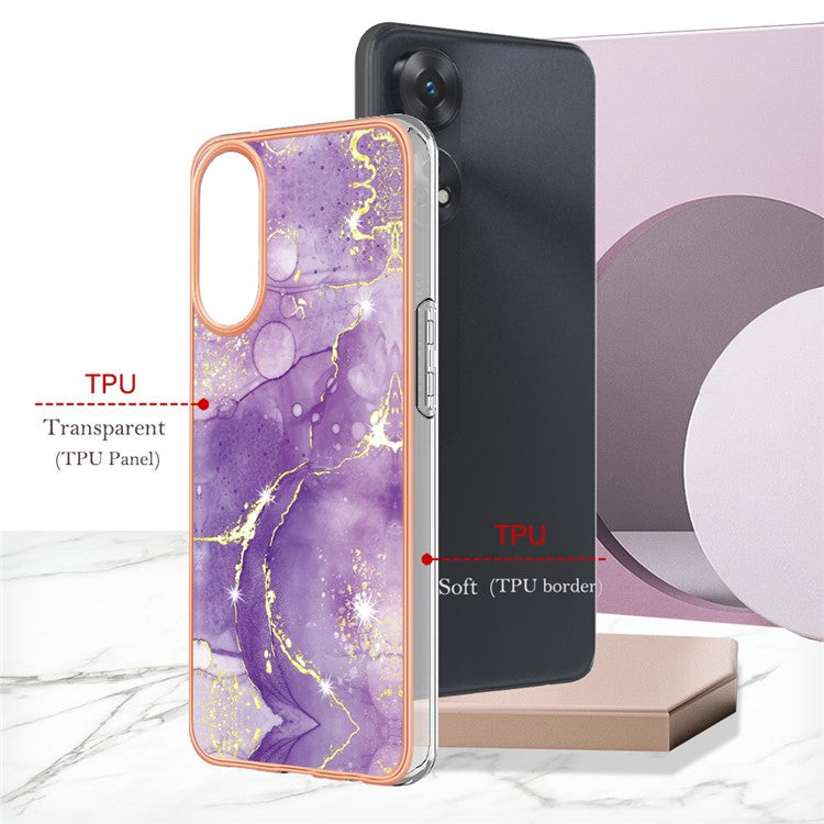 YB IMD Series-2 For Oppo Reno8 T 4G Soft TPU Anti-scratch Phone Case Electroplating IMD Marble Pattern Cover - Purple 002