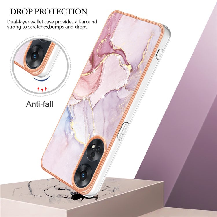 YB IMD Series-2 For Oppo Reno8 T 4G Soft TPU Anti-scratch Phone Case Electroplating IMD Marble Pattern Cover - Rose Gold 005