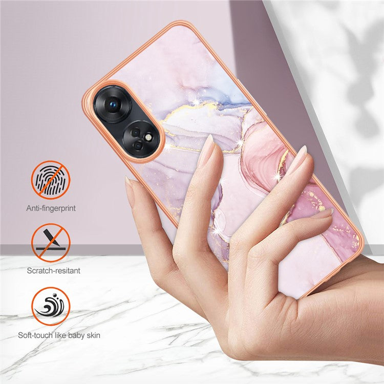 YB IMD Series-2 For Oppo Reno8 T 4G Soft TPU Anti-scratch Phone Case Electroplating IMD Marble Pattern Cover - Rose Gold 005