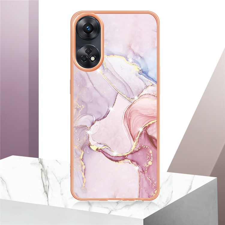 YB IMD Series-2 For Oppo Reno8 T 4G Soft TPU Anti-scratch Phone Case Electroplating IMD Marble Pattern Cover - Rose Gold 005