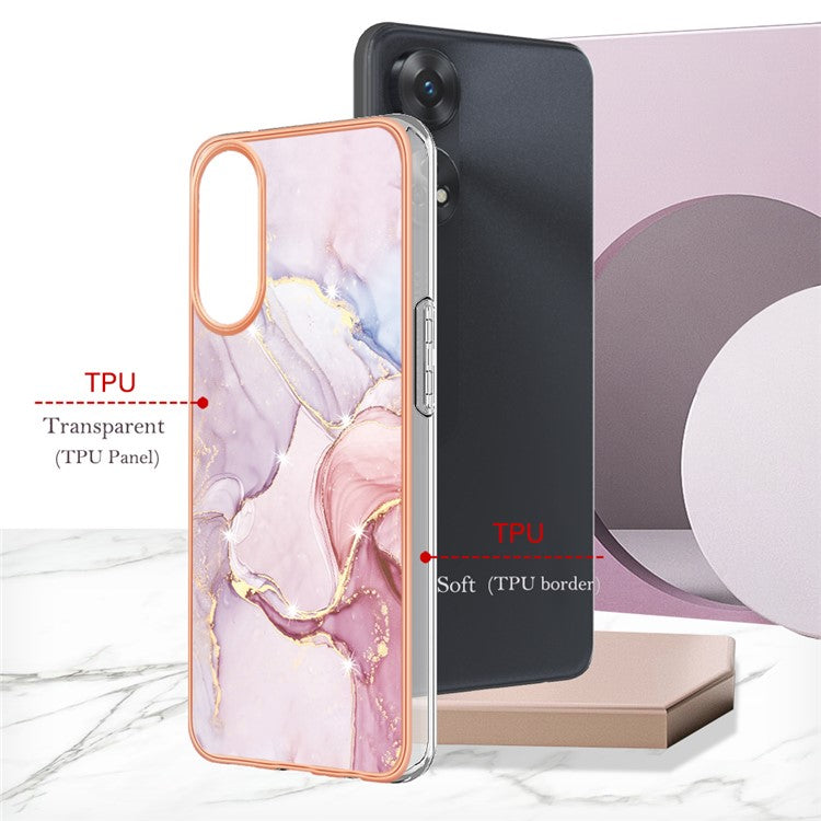 YB IMD Series-2 For Oppo Reno8 T 4G Soft TPU Anti-scratch Phone Case Electroplating IMD Marble Pattern Cover - Rose Gold 005