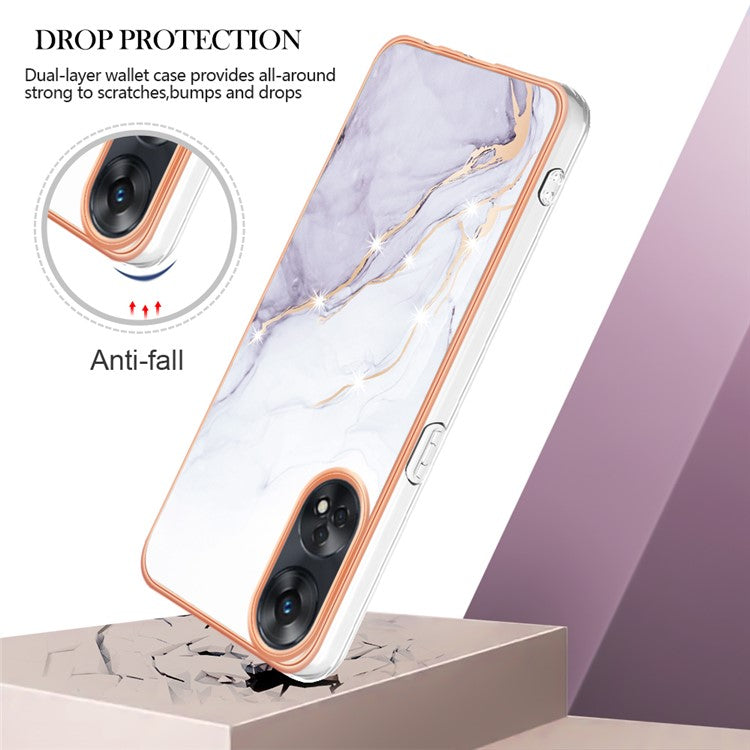 YB IMD Series-2 For Oppo Reno8 T 4G Soft TPU Anti-scratch Phone Case Electroplating IMD Marble Pattern Cover - White 006