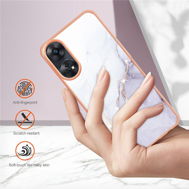 YB IMD Series-2 For Oppo Reno8 T 4G Soft TPU Anti-scratch Phone Case Electroplating IMD Marble Pattern Cover - White 006