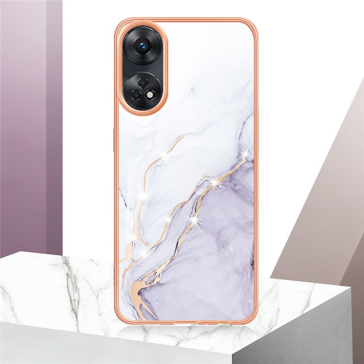 YB IMD Series-2 For Oppo Reno8 T 4G Soft TPU Anti-scratch Phone Case Electroplating IMD Marble Pattern Cover - White 006