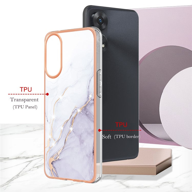 YB IMD Series-2 For Oppo Reno8 T 4G Soft TPU Anti-scratch Phone Case Electroplating IMD Marble Pattern Cover - White 006