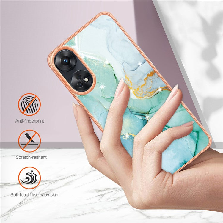 YB IMD Series-2 For Oppo Reno8 T 4G Soft TPU Anti-scratch Phone Case Electroplating IMD Marble Pattern Cover - Green 003