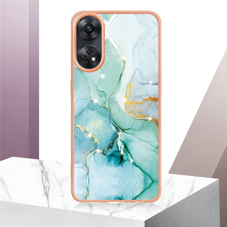 YB IMD Series-2 For Oppo Reno8 T 4G Soft TPU Anti-scratch Phone Case Electroplating IMD Marble Pattern Cover - Green 003