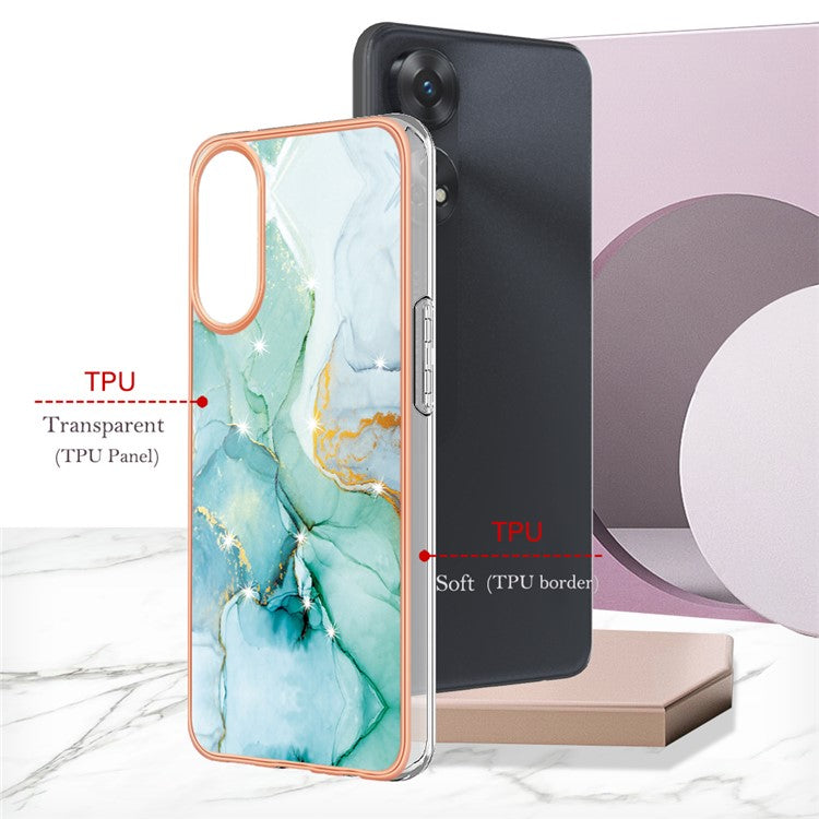 YB IMD Series-2 For Oppo Reno8 T 4G Soft TPU Anti-scratch Phone Case Electroplating IMD Marble Pattern Cover - Green 003
