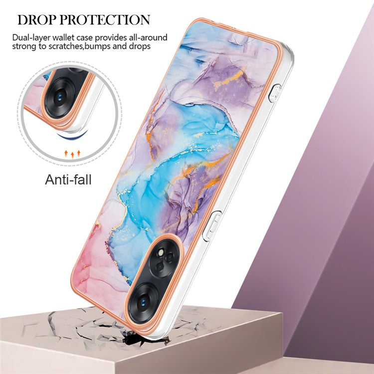 YB IMD Series-1 Marble Floral Pattern Phone Case for Oppo Reno8 T 4G , TPU Electroplating Protective Cover - Milky Way Marble Blue