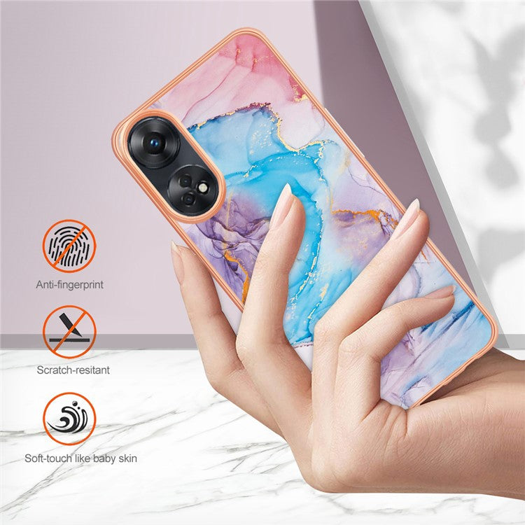 YB IMD Series-1 Marble Floral Pattern Phone Case for Oppo Reno8 T 4G , TPU Electroplating Protective Cover - Milky Way Marble Blue