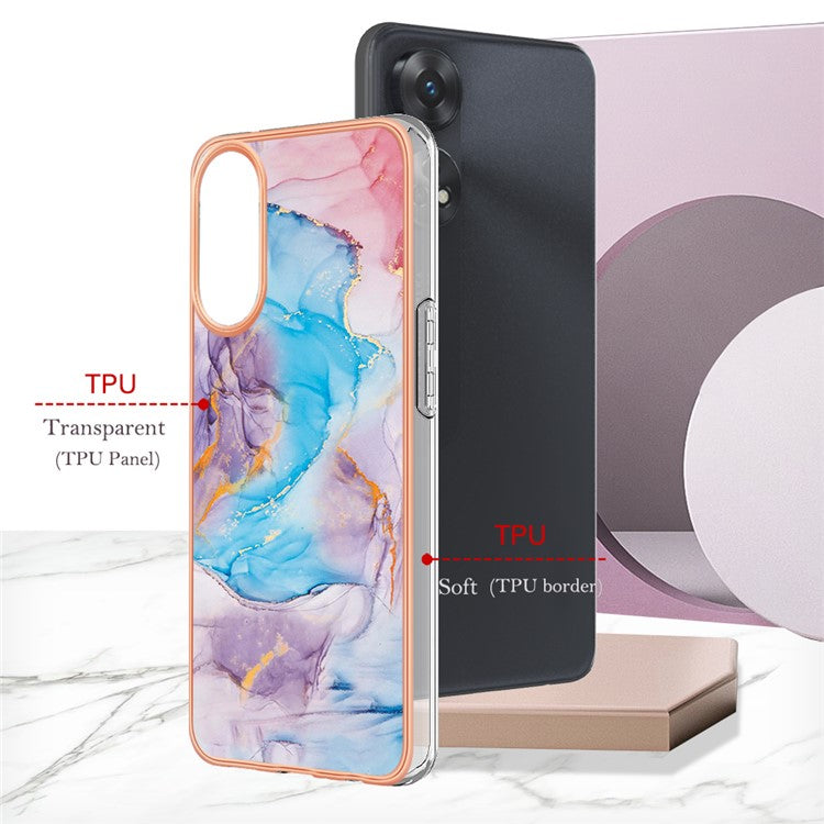 YB IMD Series-1 Marble Floral Pattern Phone Case for Oppo Reno8 T 4G , TPU Electroplating Protective Cover - Milky Way Marble Blue