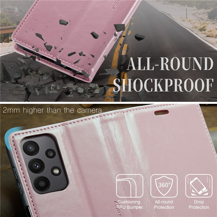 CASEME 003 Series For Samsung Galaxy A23 4G / A23 5G (Global Version) / M23 5G / F23 5G Waxy Leather Wallet Shell Crazy Horse Texture Flip Stand Phone Case - Pink