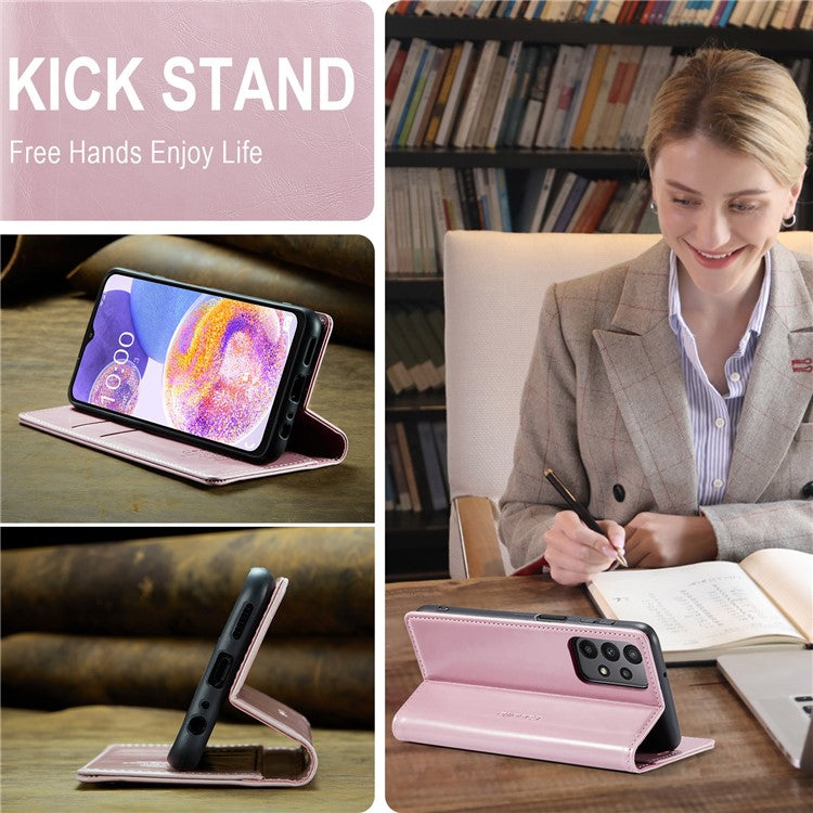 CASEME 003 Series For Samsung Galaxy A23 4G / A23 5G (Global Version) / M23 5G / F23 5G Waxy Leather Wallet Shell Crazy Horse Texture Flip Stand Phone Case - Pink