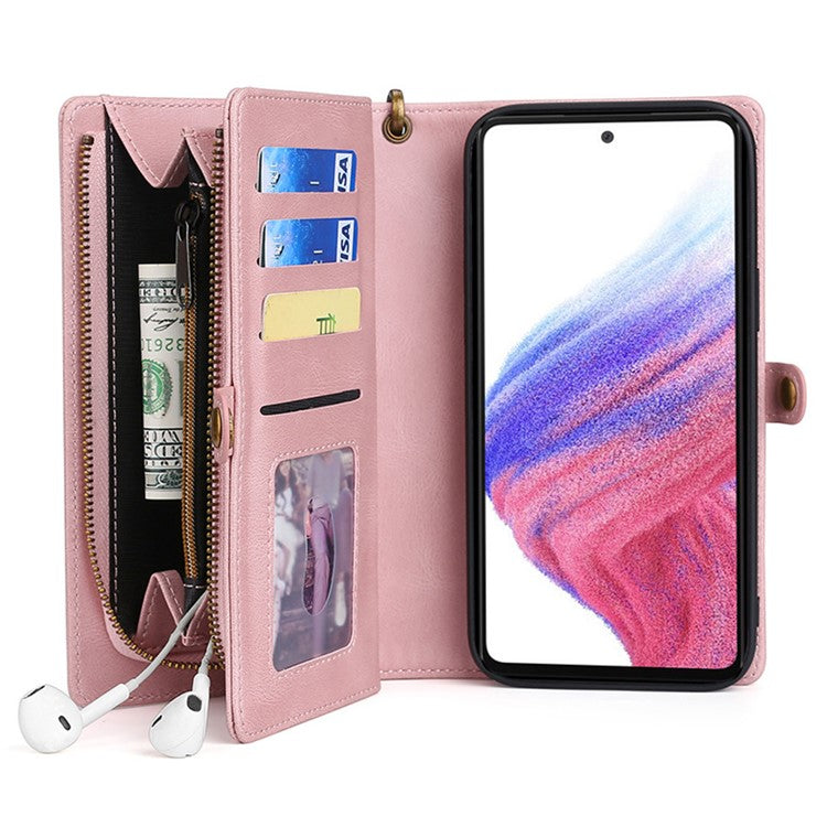 MEGSHI 017 Series For Samsung Galaxy A32 4G (EU Version) Detachable Leather Case Magnetic Absorption Zippered Wallet Shockproof Cover - Rose Gold