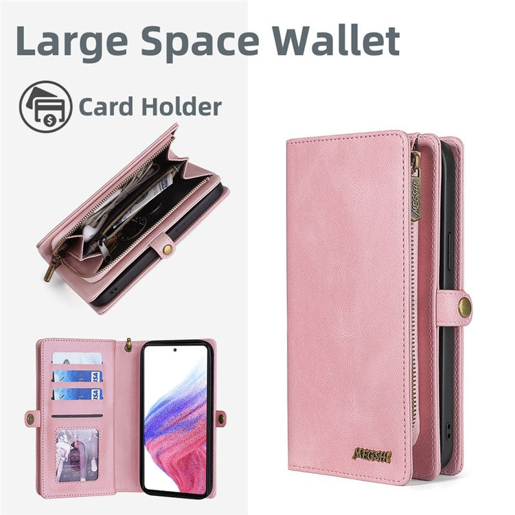 MEGSHI 017 Series For Samsung Galaxy A32 4G (EU Version) Detachable Leather Case Magnetic Absorption Zippered Wallet Shockproof Cover - Rose Gold
