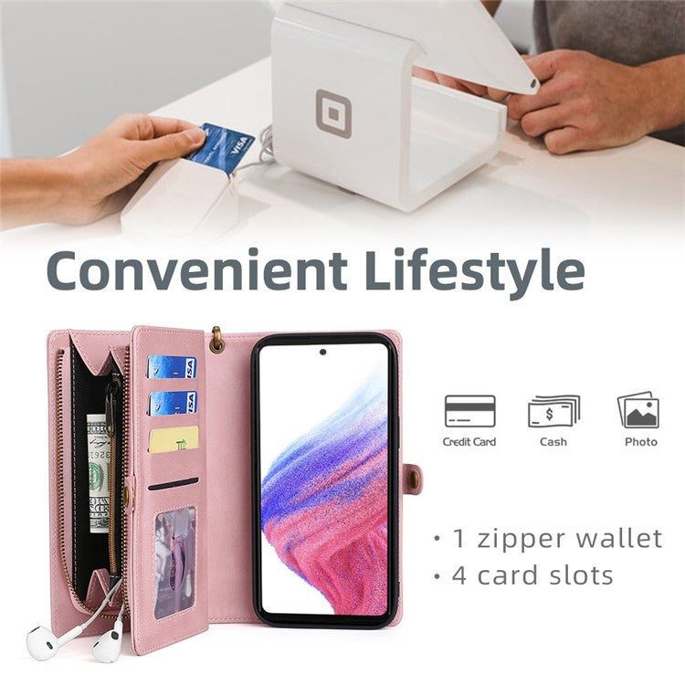 MEGSHI 017 Series For Samsung Galaxy A32 4G (EU Version) Detachable Leather Case Magnetic Absorption Zippered Wallet Shockproof Cover - Rose Gold