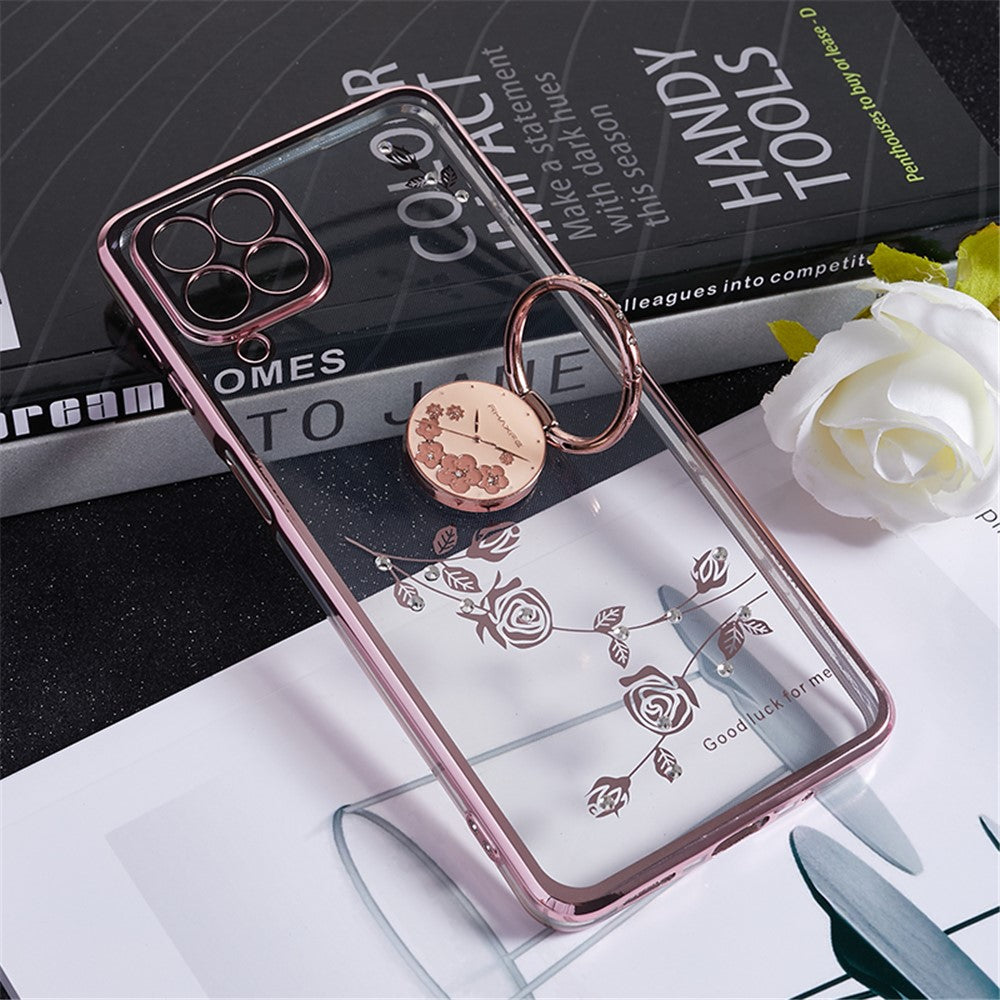KADEM For Samsung Galaxy M53 5G Phone Case with Kickstand Electroplating Flower Pattern Rhinestone Phone Cover - Rose Gold