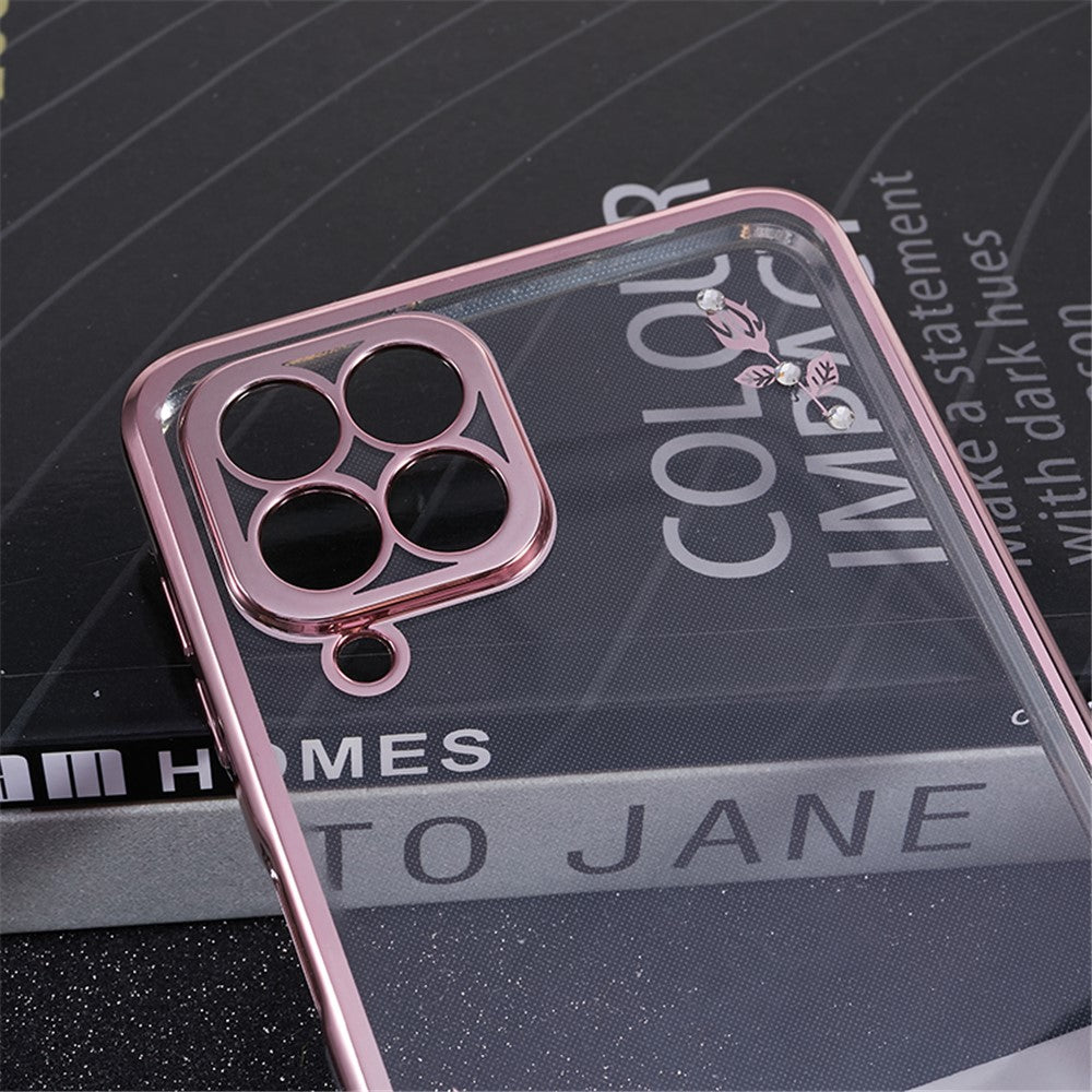 KADEM For Samsung Galaxy M53 5G Phone Case with Kickstand Electroplating Flower Pattern Rhinestone Phone Cover - Rose Gold
