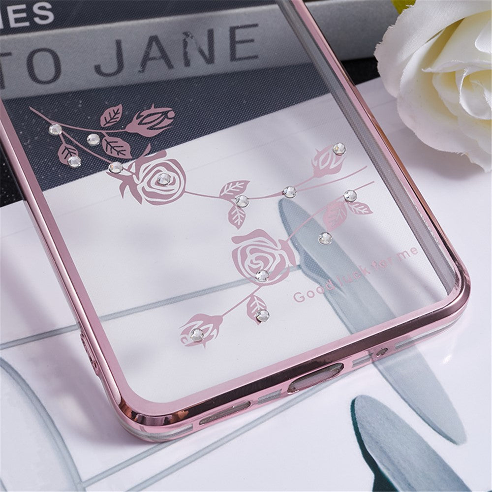KADEM For Samsung Galaxy M53 5G Phone Case with Kickstand Electroplating Flower Pattern Rhinestone Phone Cover - Rose Gold
