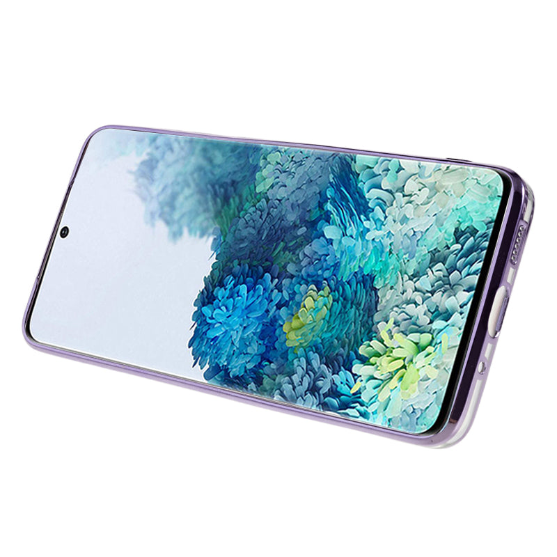 KADEM For Samsung Galaxy S20 5G / 4G Flower Pattern Kickstand Case Rhinestone Electroplating TPU Phone Cover - Purple