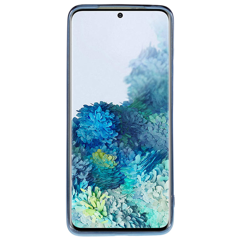 KADEM For Samsung Galaxy S20 5G / 4G Flower Pattern Kickstand Case Rhinestone Electroplating TPU Phone Cover - Blue
