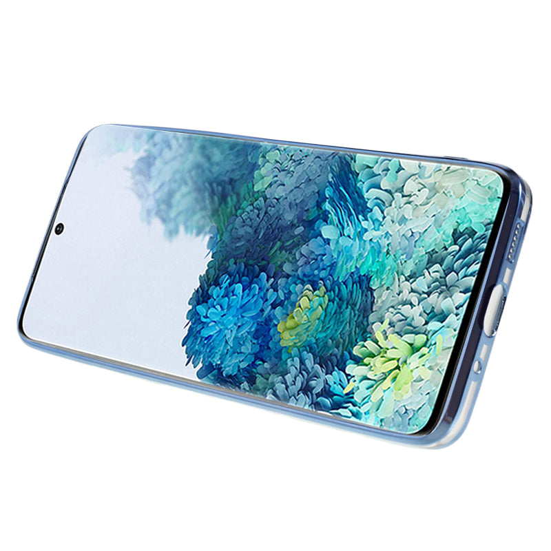 KADEM For Samsung Galaxy S20 5G / 4G Flower Pattern Kickstand Case Rhinestone Electroplating TPU Phone Cover - Blue