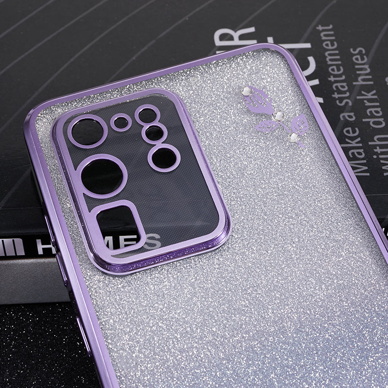 KADEM TPU Case for Samsung Galaxy S20 Ultra Gradient Glitter Rhinestone Decor Flower Pattern Phone Cover - Purple