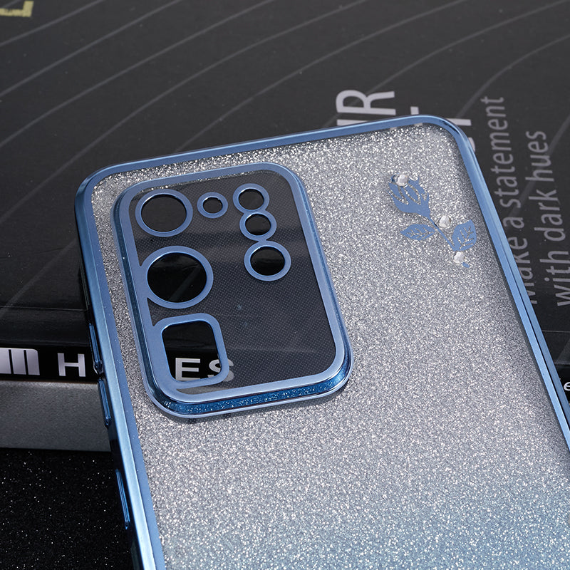 KADEM TPU Case for Samsung Galaxy S20 Ultra Gradient Glitter Rhinestone Decor Flower Pattern Phone Cover - Blue
