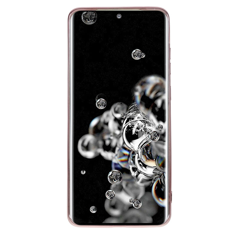 KADEM For Samsung Galaxy S20 Ultra Flower Pattern Rhinestone TPU Case Electroplating Phone Cover with Kickstand - Rose Gold
