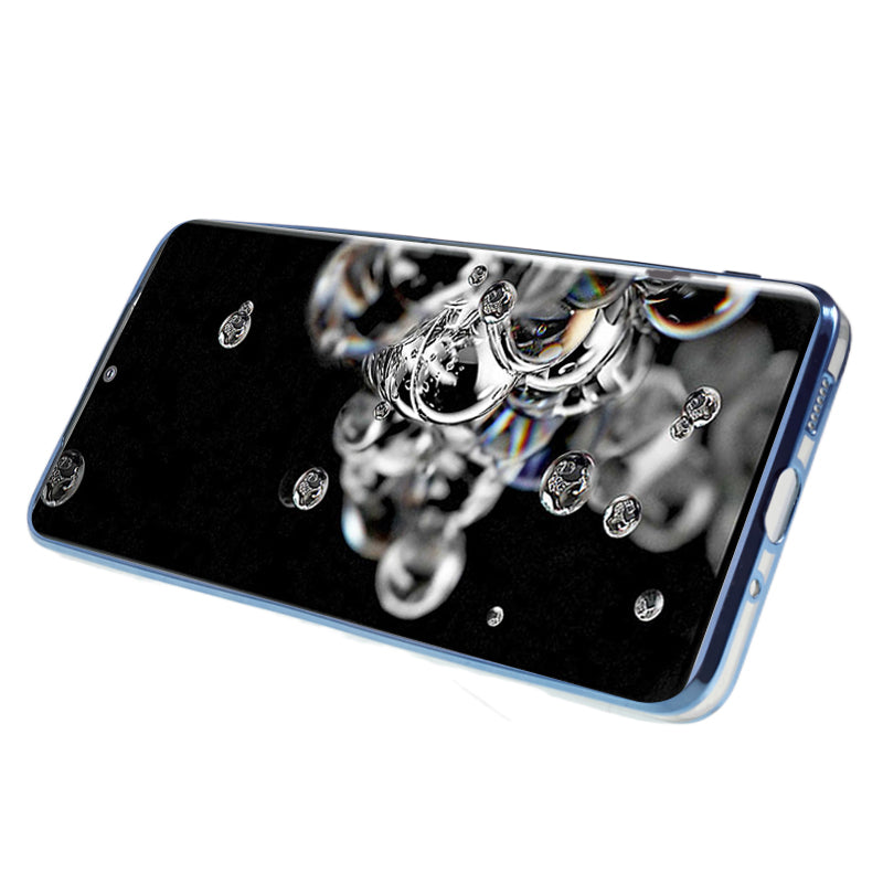 KADEM For Samsung Galaxy S20 Ultra Flower Pattern Rhinestone TPU Case Electroplating Phone Cover with Kickstand - Blue