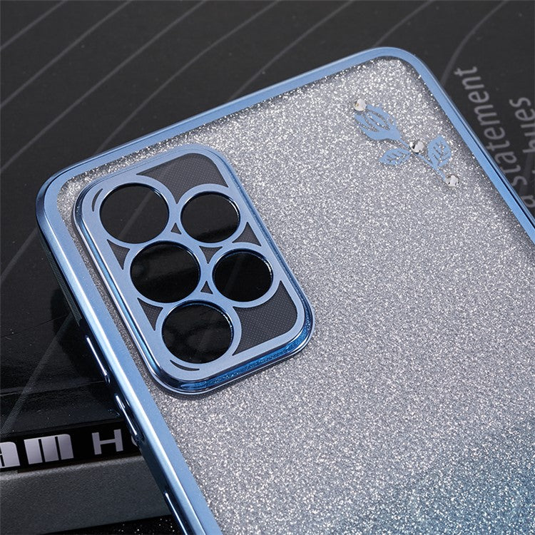 KADEM For Samsung Galaxy A72 5G / 4G Rhinestone Flower Pattern Cover Ring Kickstand Glitter Gradient TPU Phone Case - Blue