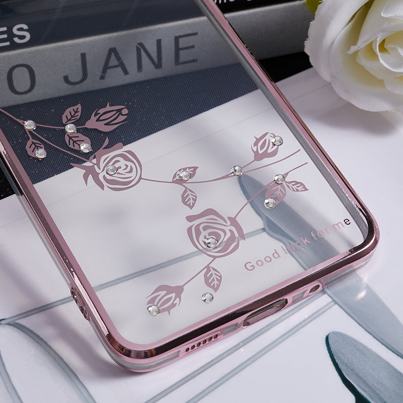 KADEM For Samsung Galaxy S20 Plus 5G / 4G Rhinestone Phone Case Flower Pattern Electroplating TPU Cover - Rose Gold