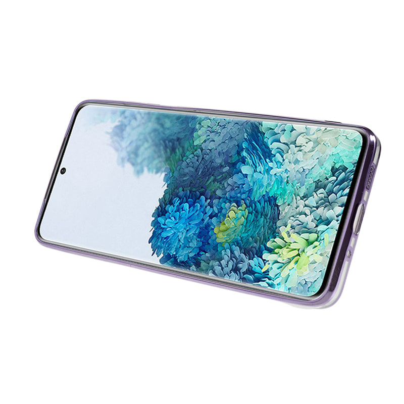 KADEM For Samsung Galaxy S20 Plus 5G / 4G Flower Pattern TPU Case Rhinestone Electroplating Kickstand Phone Cover - Purple