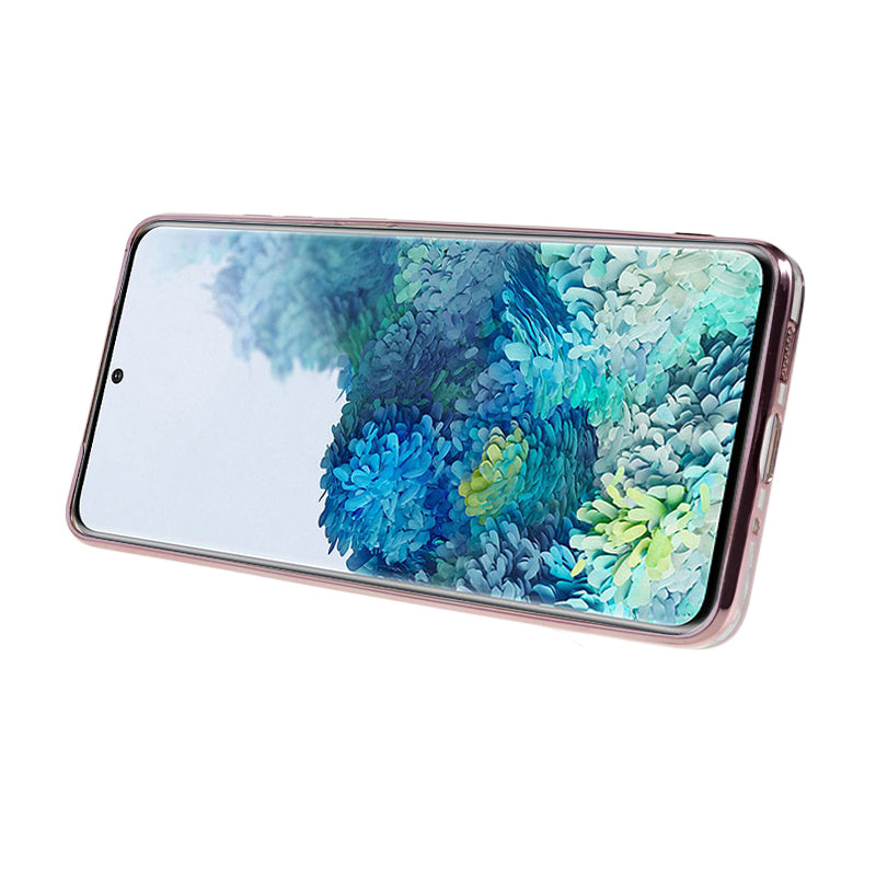 KADEM For Samsung Galaxy S20 Plus 5G / 4G TPU Phone Case Flower Pattern Glitter Gradient Rhinestone Phone Kickstand Cover - Rose Gold