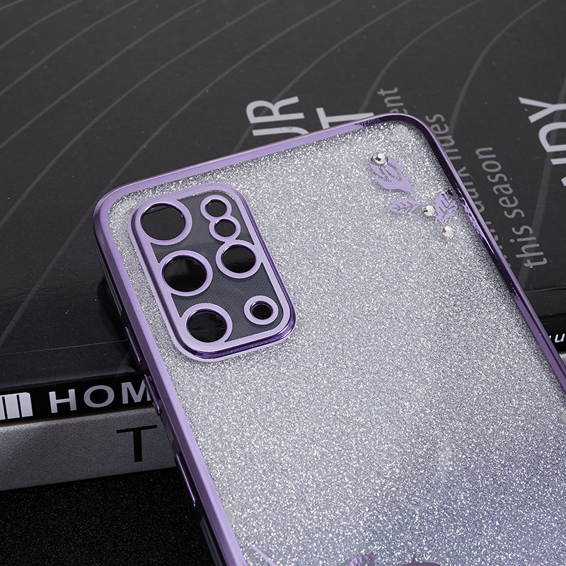 KADEM For Samsung Galaxy S20 Plus 5G / 4G TPU Phone Case Flower Pattern Glitter Gradient Rhinestone Phone Kickstand Cover - Purple