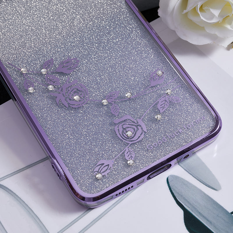 KADEM For Samsung Galaxy S20 Plus 5G / 4G TPU Phone Case Flower Pattern Glitter Gradient Rhinestone Phone Kickstand Cover - Purple