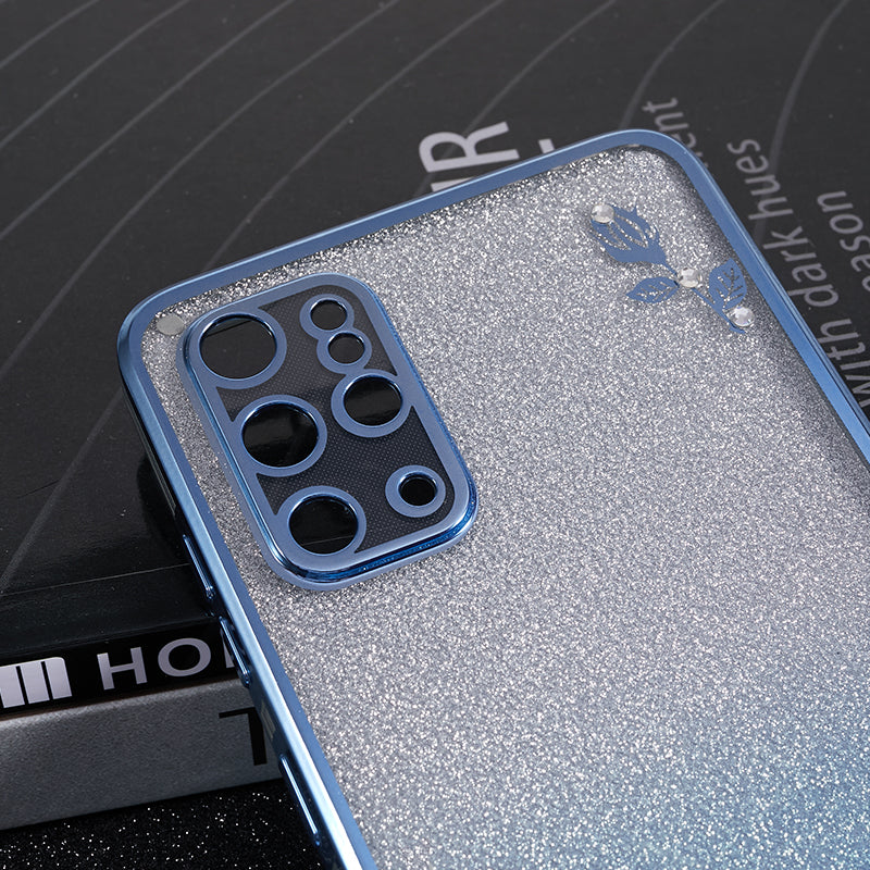 KADEM For Samsung Galaxy S20 Plus 5G / 4G TPU Phone Case Flower Pattern Glitter Gradient Rhinestone Phone Kickstand Cover - Blue