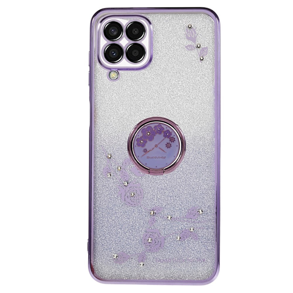 KADEM For Samsung Galaxy M33 5G (Global Version) Kickstand TPU Case Gradient Glitter Rhinestone Flower Pattern Phone Cover - Purple