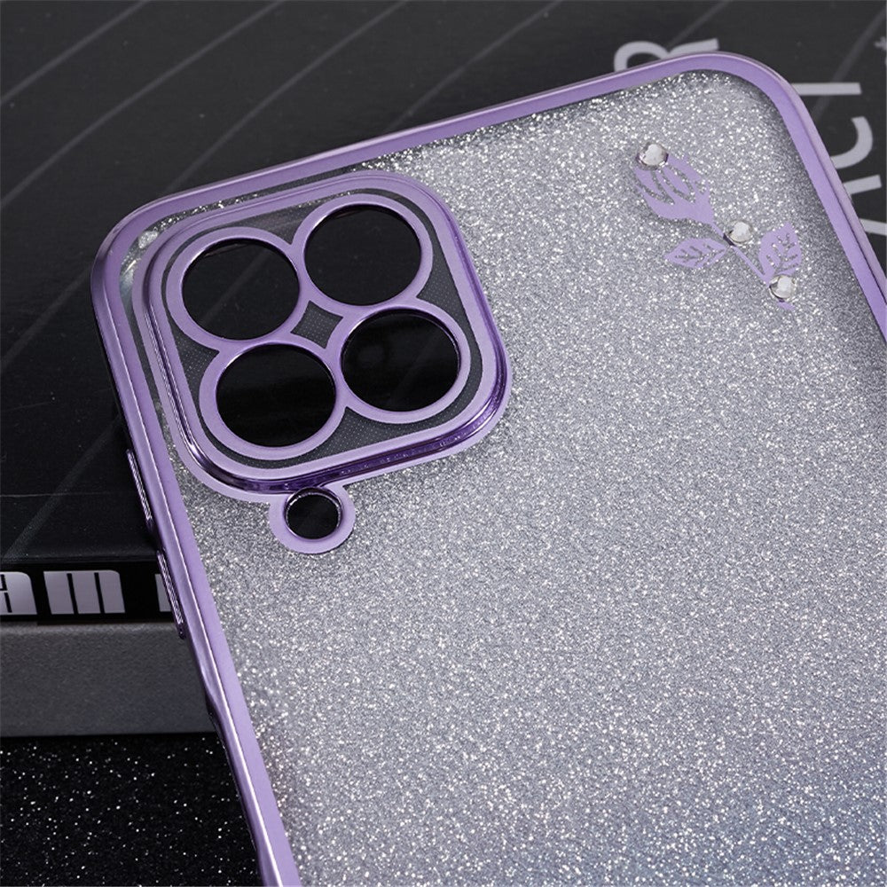 KADEM For Samsung Galaxy M33 5G (Global Version) Kickstand TPU Case Gradient Glitter Rhinestone Flower Pattern Phone Cover - Purple
