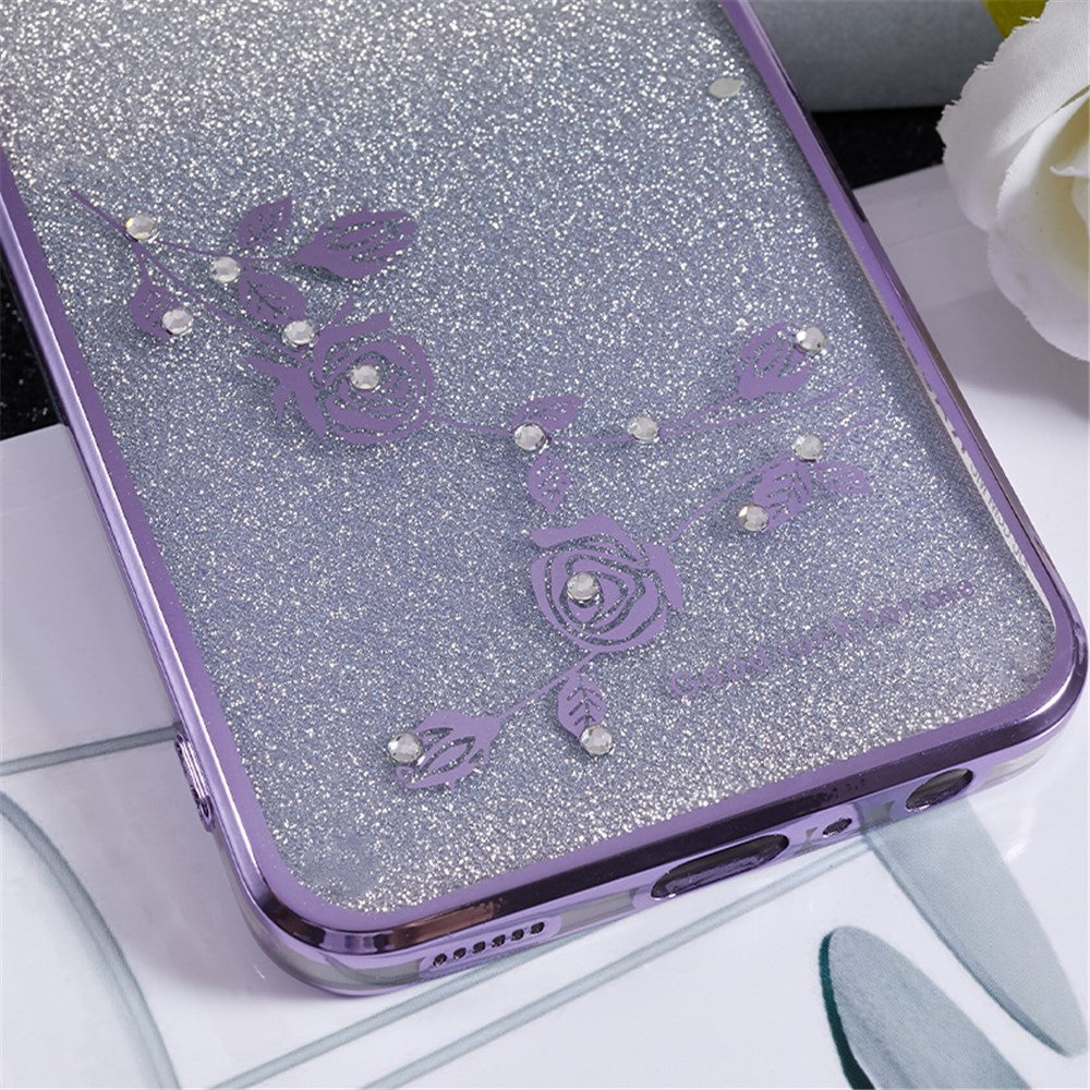 KADEM For Samsung Galaxy M33 5G (Global Version) Kickstand TPU Case Gradient Glitter Rhinestone Flower Pattern Phone Cover - Purple
