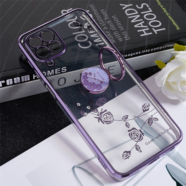 KADEM For Samsung Galaxy M33 5G (Global Version) Kickstand Phone Case Flower Pattern Rhinestone Electroplating Cover - Purple